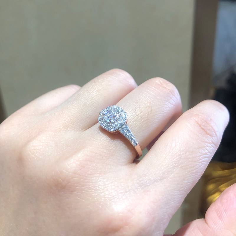 双层圆包枕形钻Women's RingS925银镀玫瑰金定制选款主石Moissanite0.6ct/副石高碳钻
